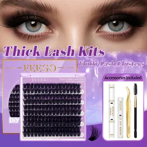 FEEGO Lash Extension Kit 200D 10-20MM D Curl Lash Clusters Eyelash 160pcs Extension Kit Individual Lashes with Lash Bond and Seal Lash Remover Lash Applicator Brush for DIY Lashes Extension Makeup Cosmetic