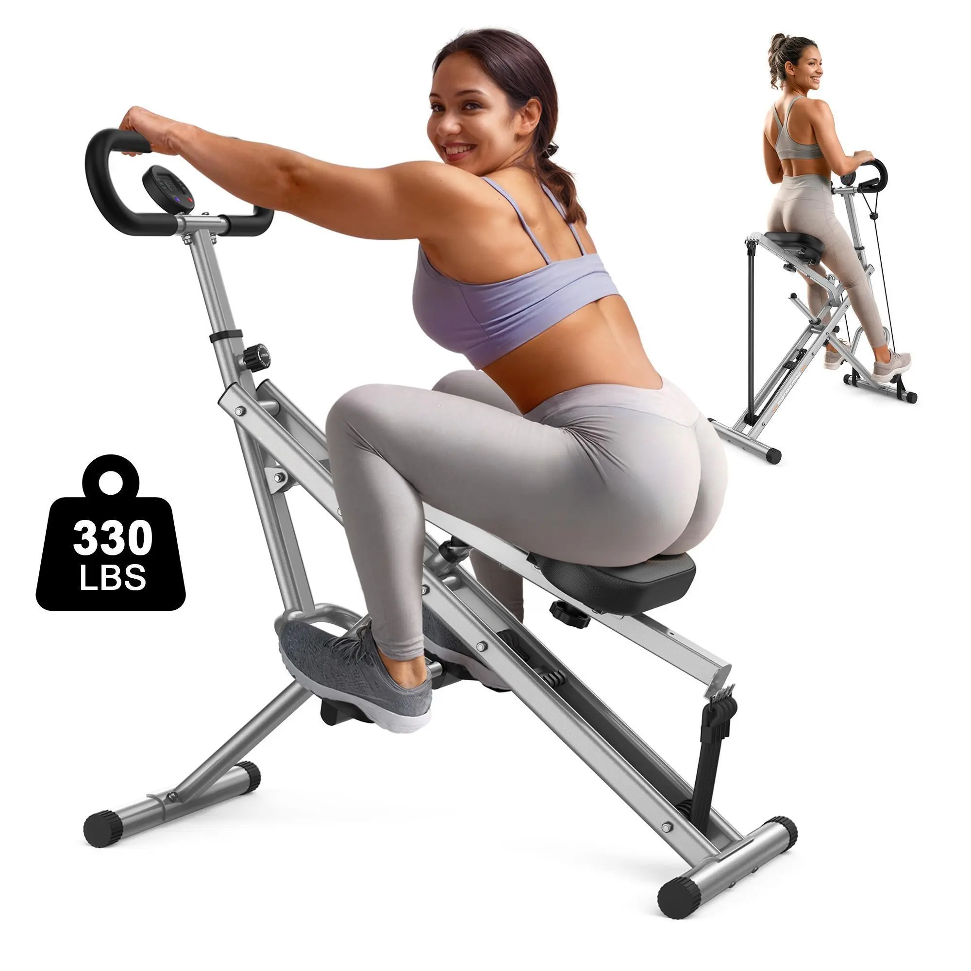 SPORTSROYALS Squat Machine for Home, 330lbs Foldable Core Exercise Machine, Adjustable 4 Resistance Bands, Ride & Rowing Machine for Glutes, Thighs, Ab Back/Leg Press Hip Thrust