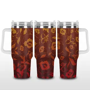 Bichota Inspired 40oz Tumbler With Handle, Tropical Floral Aesthetic Stainless Steel Travel Mug, Double Wall Vacuum Insulated Cup, Leakproof Lid Car Cup Holder Friendly Mug