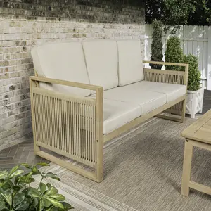 JONATHAN Y Gable 3-Seat Mid-Century Modern Roped Acacia Wood Outdoor Sofa with Cushions JONATHAN Y Gable 3-Seat Mid-Century Modern Roped Acacia Wood Outdoor Sofa with Cushions
