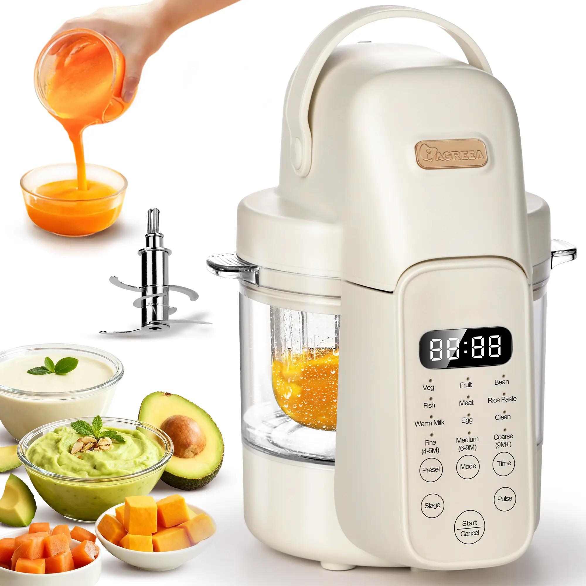 IAGREEA 9-in-1 Glass Baby Food Maker with 6 Stainless Steel Blades, No Contact with Plastic, One-Step Auto Steam & Blend, 3-Stage Texture Settings, BPA-Free for Healthy Homemade Puree Food