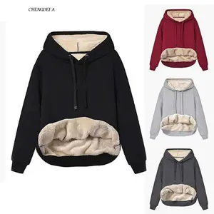 CHENGDEFA Womens Casual Winter Warm Fleece Sherpa Lined Pullover Hooded Sweatshirt