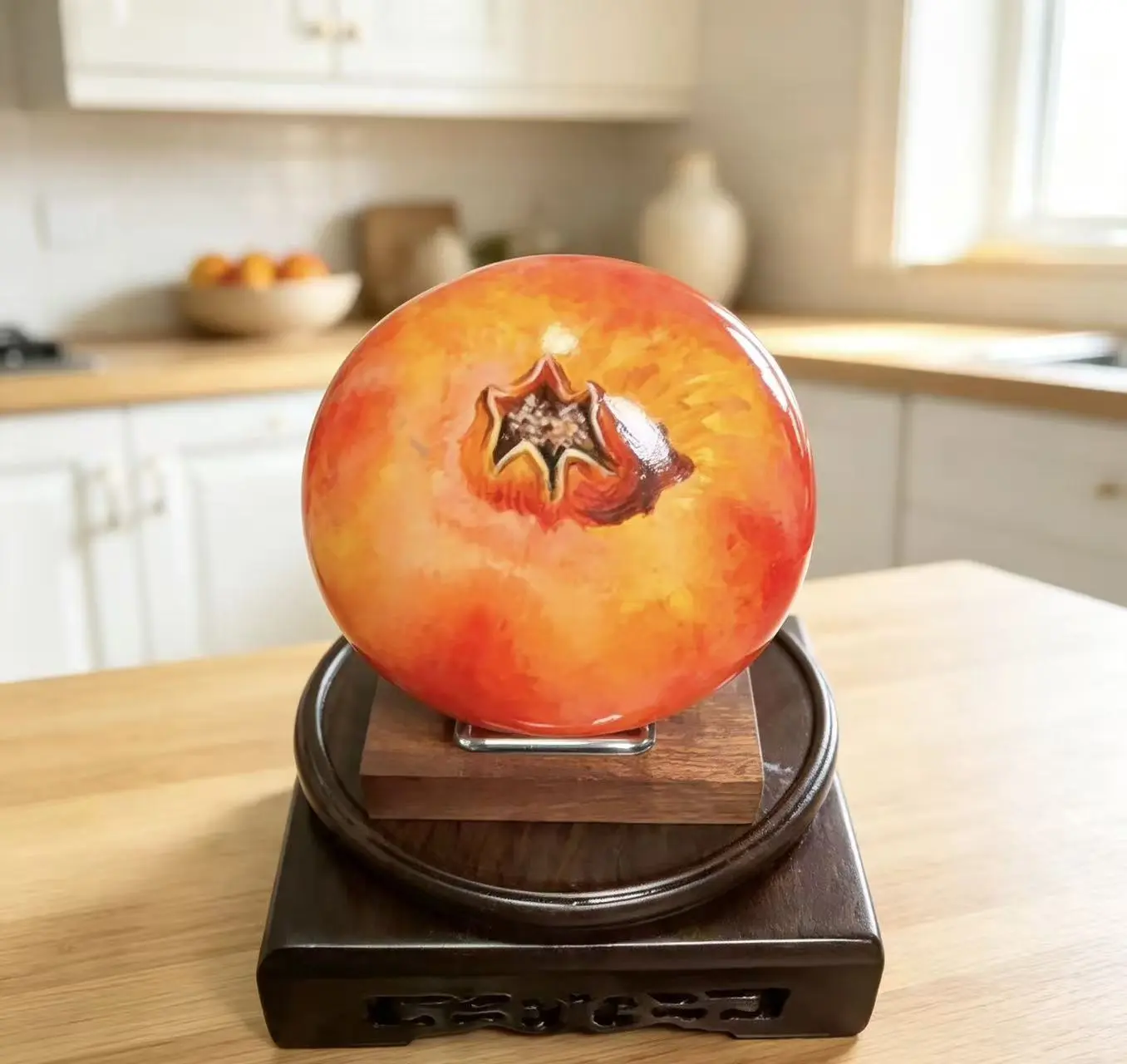 Lifelike Hand Painted Stone Pomegranate Decor, Unique Natural Craft Ornament Home Figurine for Desk & Kitchen