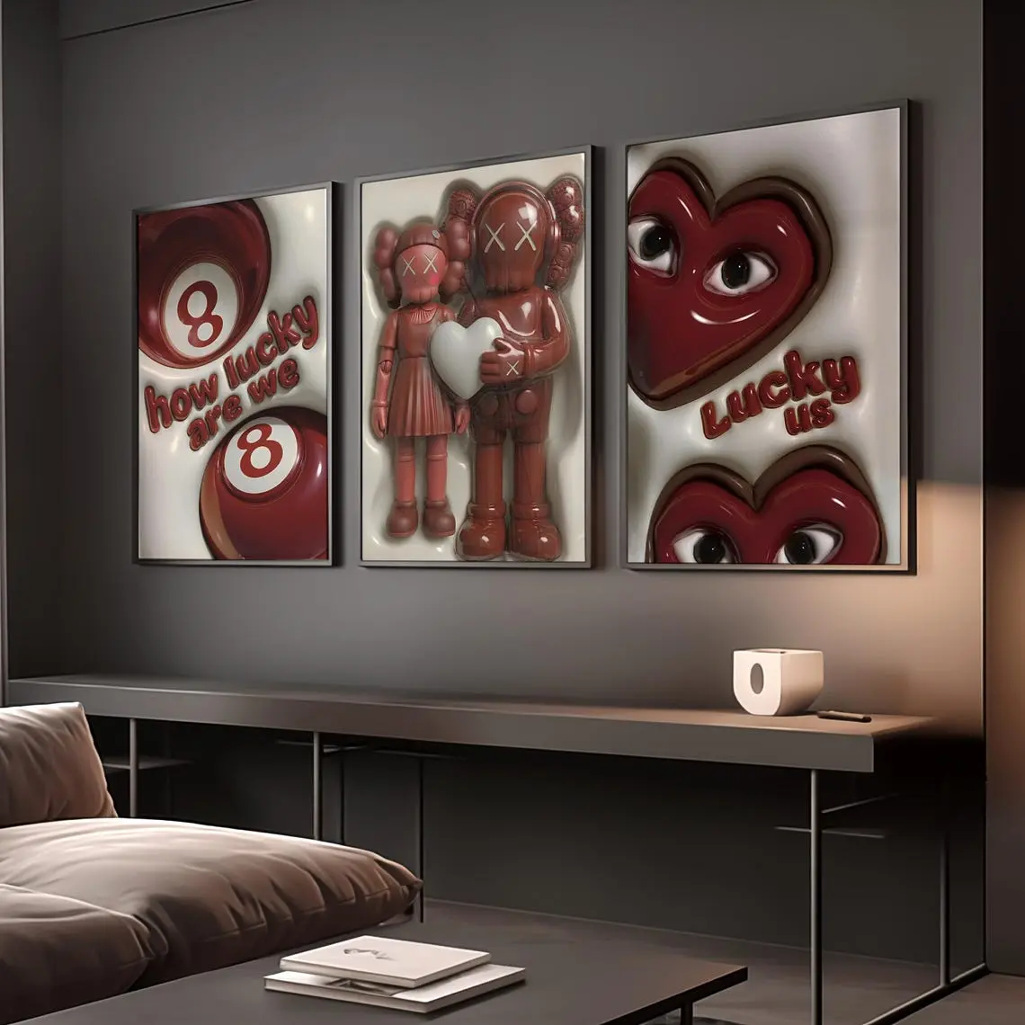 Set Of 3 HypeBeast Poster, Hypebast kaws Poster, Cool Wall Art Set,, 3D Wall Art Bundle, HypeBeast Wall Art, Trendy Wall Art,