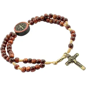 Devotional Corded Prayer Beads Rosary Bracelet with San Benito St Benedict Medal and Crucifix.  Brazil