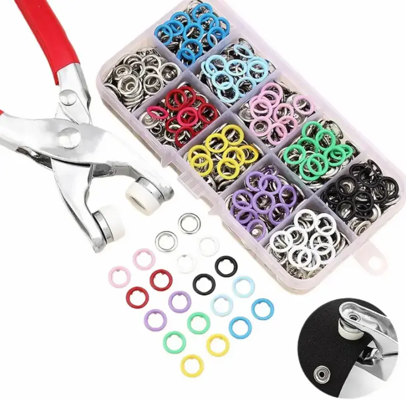 9mm Snap Fastener Kit with Pliers and Storage Box, Metal No-Sew Press Stud Buttons for Clothing, Leather, Bags, Hats, Shoes and DIY Crafts