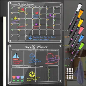 Acrylic Magnetic Dry Erase Board Whiteboard Calendar for Fridge, Monthly Weekly Planner with 6 Markers, Weekly Dated Refrigerator Magnetic Planner