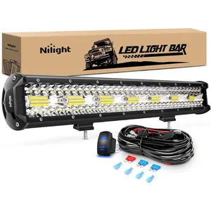 Nilight 20 Inch 420W LED Light Bar Triple Row Flood Spot Combo 42000LM Driving Boat Led Off Road Lights with 12V On/Off 5 Pin Rocker Switch 16AWG Wiring Harness Kit rocker switch road light pod  dealsforyoudays