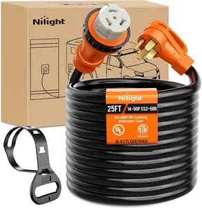 Nilight 50 Amp 25FT RV Locking Extension Cord 250V Heavy Duty 6/3+8/1 Gauge Pure Copper STW Wire ETL Listed 4 Prong 14-50P SS2-50R 50F/50M Cable Suit for Trailer Campers Caravan Outdoor