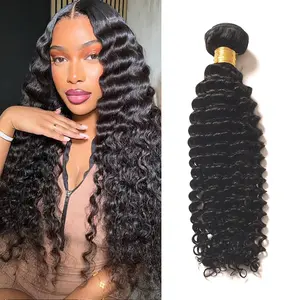 Natural Black Deep Wave Human Hair Bundles Natural Color Virgin Hair Extensions For Woman