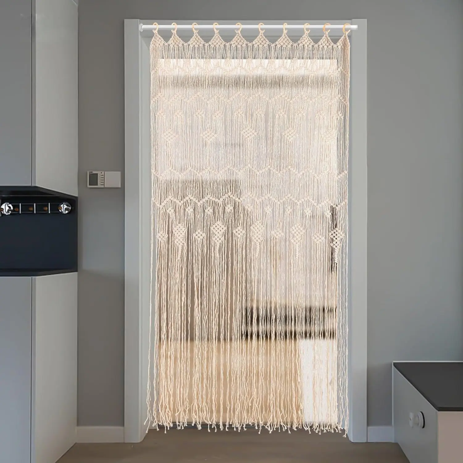 33.46*78.74 in Macrame Window Curtain Room Divider Doorway Curtain 2 Panels Large Long Wall Hanging Handmade Wall Hanging Tapestry for Living Room Bedroom Bohemian Home Decor Wedding Backdrop