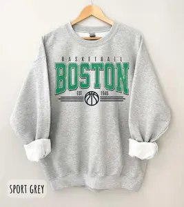 [Sale Up To 45%] Vintage Boston Basketball Sweatshirt Boston Basketball Fan Crewneck Massachusetts  Gift For Boston Fan