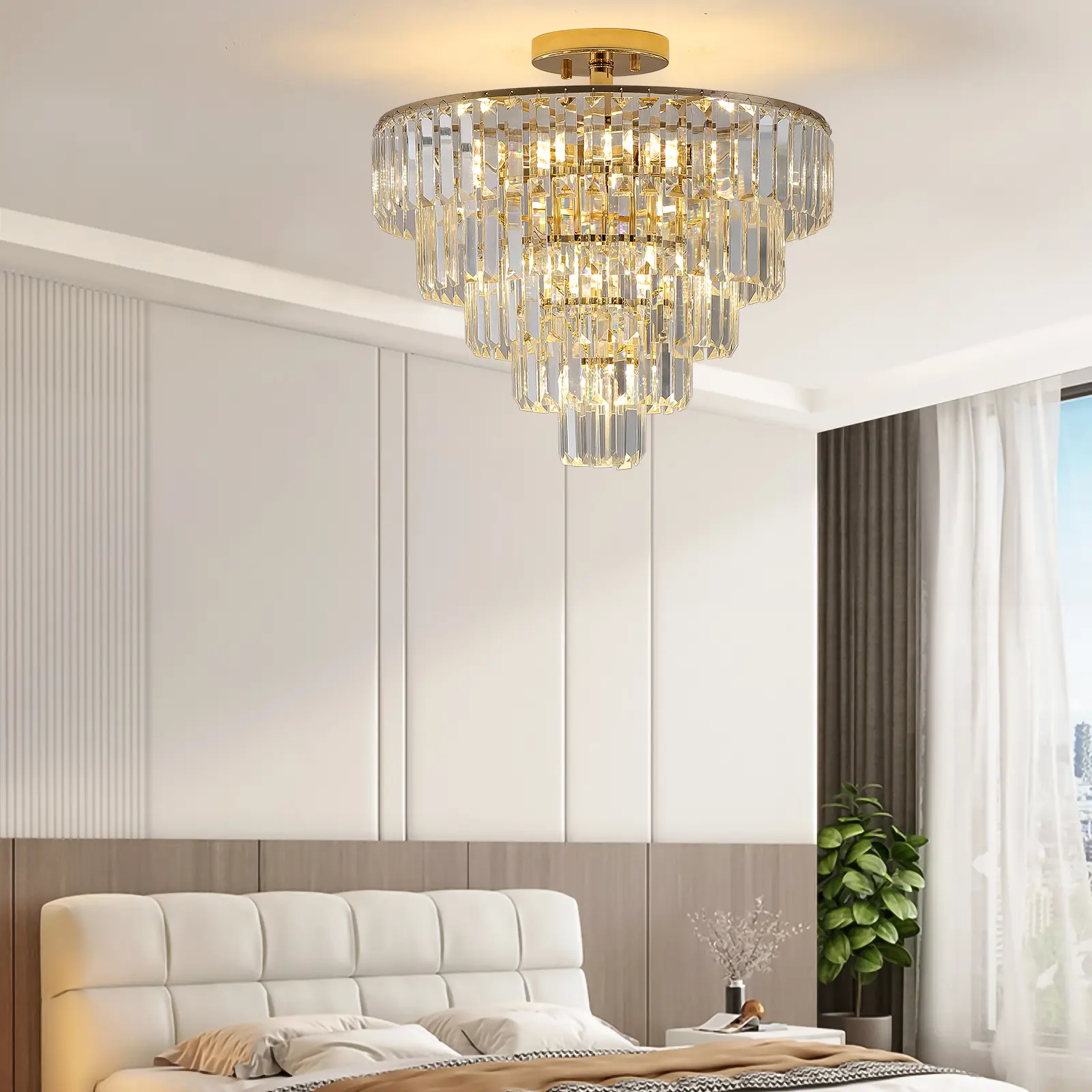 5-Tier Modern K9 Crystal Flush Mount Chandelier - Luxury Tiered Ceiling Light