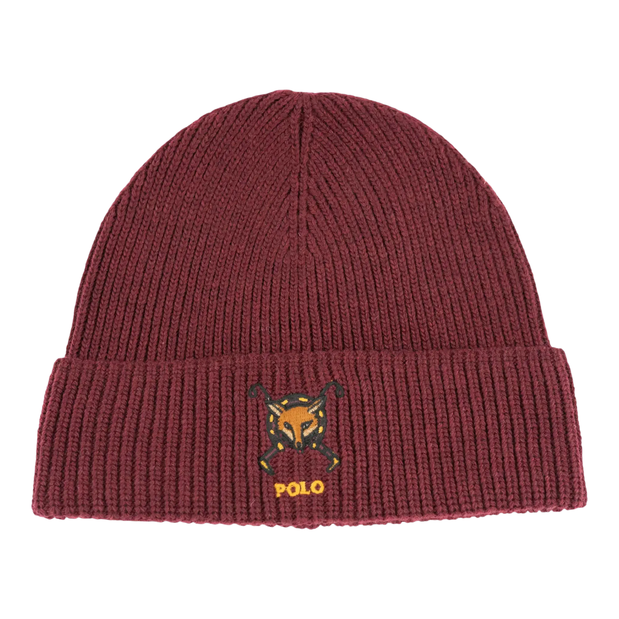 Polo Ralph Lauren Embroidered Fox Rib-Knit Beanie in Rich Ruby | Women's One Size