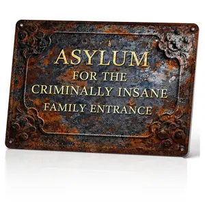 1PC 2D FLAT 8*12IN Quirky Metal Sign, Asylum For The Criminally Insane, Home Or Office Decor, Aluminum Wall Art, Vintage Style, Humorous Gift Idea, Unique Wall Decor Reflective Letters Aluminum Funny Decoration