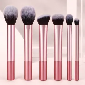 Professional Makeup Brush Set 6-Piece Kit Includes Powder Blush Contour Eyeshadow Highlight Brushes for Flawless Base