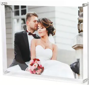 Magicool 11X14 Clear Acrylic Wall Mount Floating Double Panels Frameless Picture Frame for Picture Photo Degree Certificate Home or Office(Full Frame Is 12.5 X 15.5 Inch) Magicool Hanger