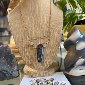 Sodalite and Citrine Copper Wire-Wrapped Necklace with 18k Gold-Plated Stainless Steel Chain