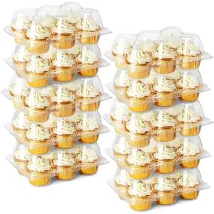 LotFancy (6 Count x 40 Sets) Cupcake Containers, Half Dozen Clear Cupcake Boxes, Thick Plastic Muffin Holders with Detachable Tall Dome Lid, Disposable Cupcake Carriers, BPA Free, Standard Size