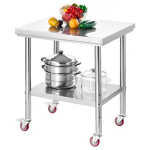 fathersdaygift VEVOR Stainless Steel Table, 24x 30 Inches Food Prep Worktable with Wheels, Kitchen Prep Table with Adjustable Undershelf Workstations for Commercial Kitchen, Restaurant, Hotel and Garage, Outdoor