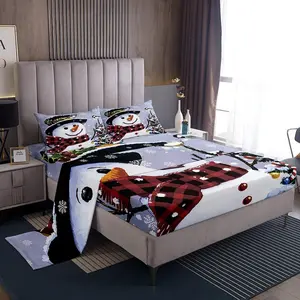 Christmas Theme Sheet Set,Xmas Snowman Bed Sheets,Merry Christmas Bed Set Funny Cute Decor Sheets,Bedroom Collection Twin Full Queen Size