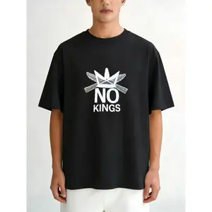 Black T Shirt No Kings Crown And Crossed Swords Graphic Streetwear Casual Wear