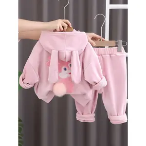 Fashion New Cartoon Embroidered Rabbit Pattern Hoodie and Pants Set Girls - Hooded Design, Perfect Choice Autumn and Winter, Perfect Outdoors
