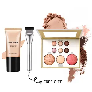 Complete Face Makeup Palette Set—featuring foundation, blush, cream, a lightweight protective formula, and a makeup brush to help you create a natural, flawless complexion.