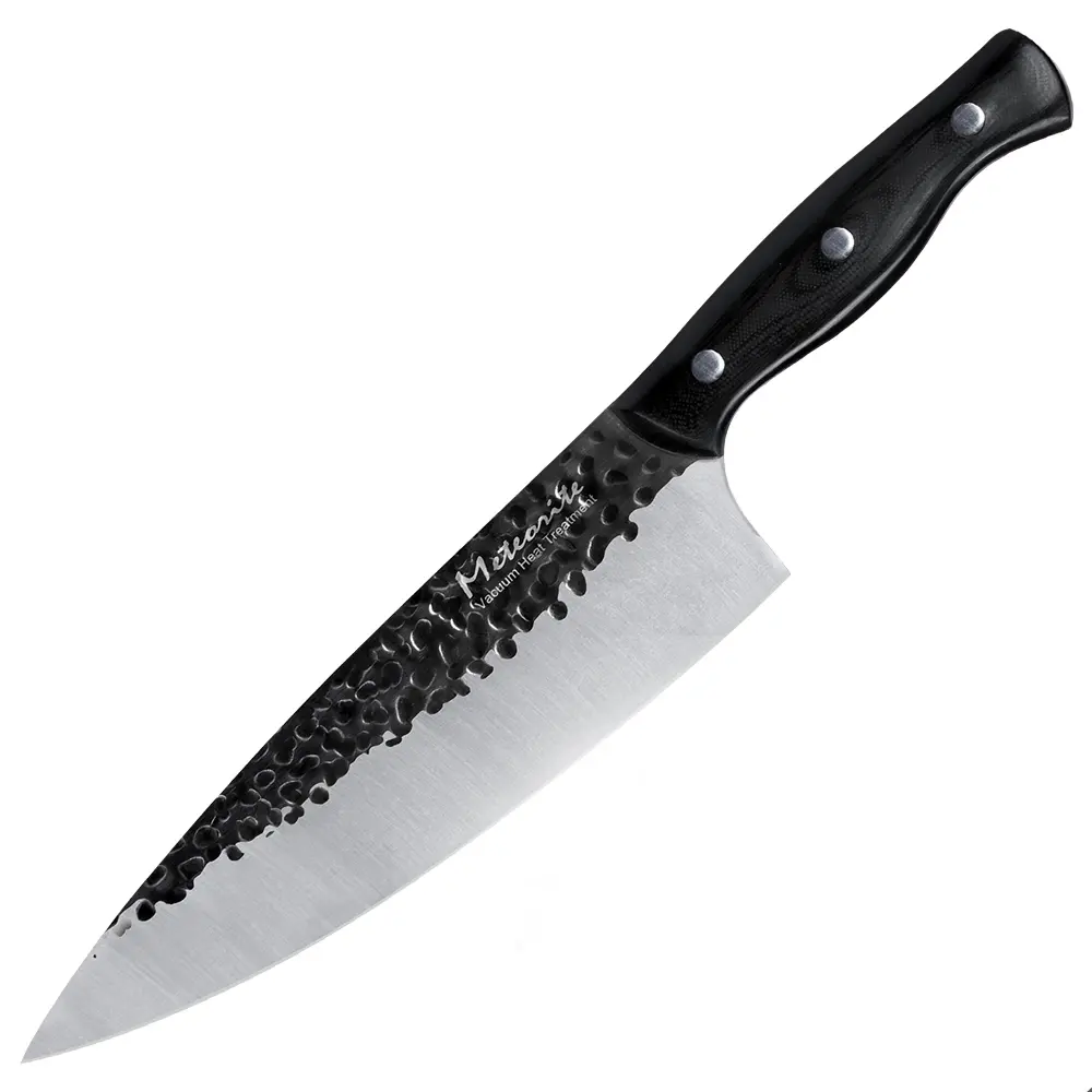 Outdoor Chef Knife Collection, For Campfire Cooking, Santoku / Cleaver / Carving / Utility Selectable, , Black-Forged Blade, Flat Grind Precision Edge, G10 Non-Slip Octagon Grip | Men's Outdoor & Collector Gift | Meteorite Reindeer
