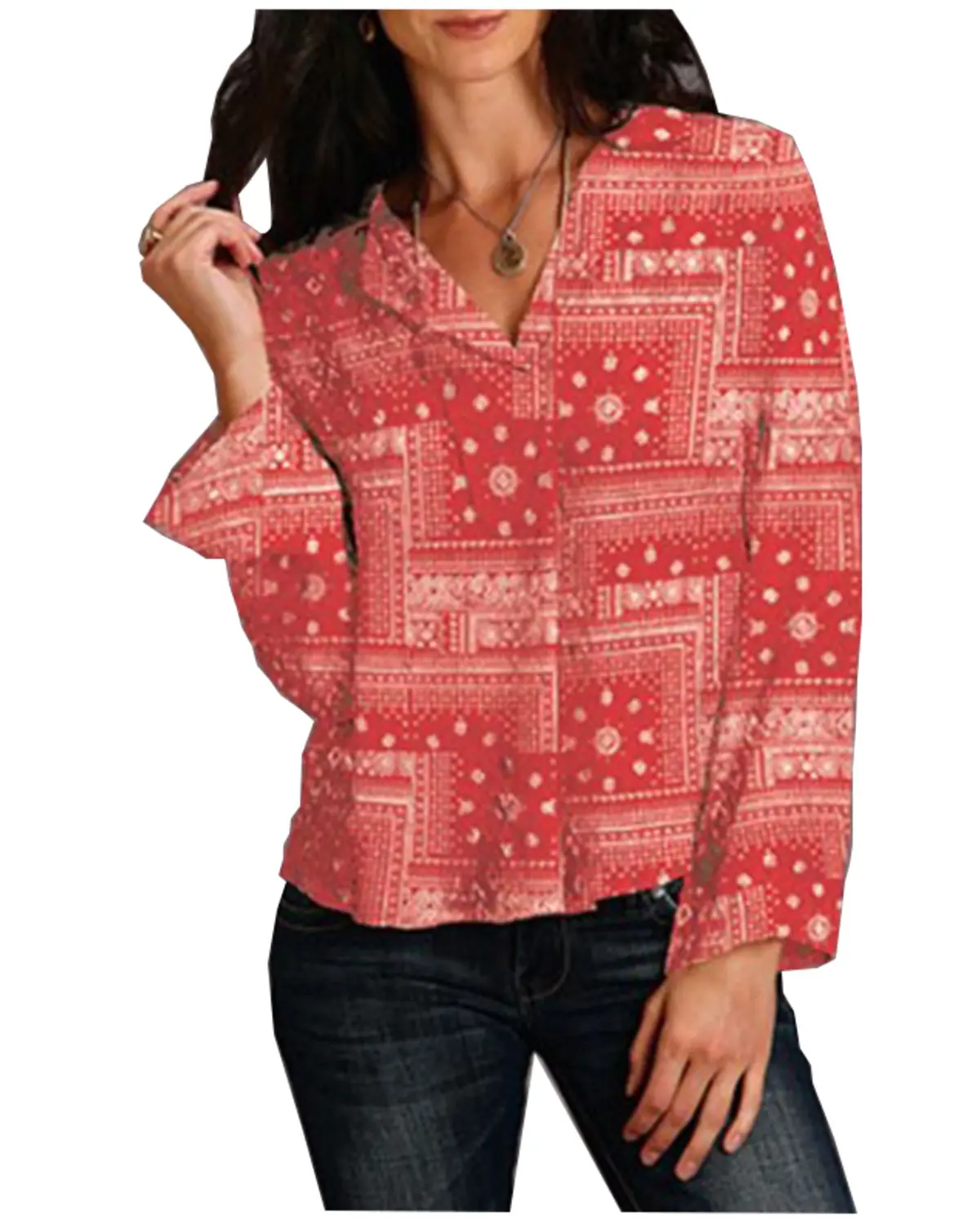 Stetson Women's Women'S Bandana Print Long Sleeve Blouse - 11-050-0590-2008 Re