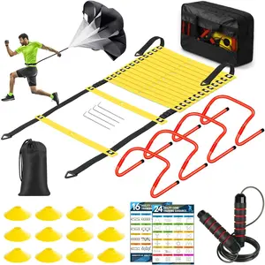 Agility Ladder Speed  Equipment Set-20ft Agility Ladder,12 Soccer Cones,4 Hurdles, Jump Rope, Running Parachute| Basketball Football Soccer  Equipment for  Youth Adults