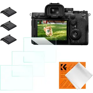 K&F CONCEPT 3-Pack Camera Screen Protector Photography Tool for Sony A7M5, A7R5 - 0.3mm 9H Hardness Tempered Glass, Anti-Scratch, Bubble-Free Protection, Hot Shoe Cover