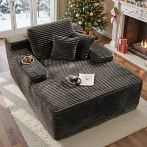 XIZZI 67'' Chaise love chair modern, Oversized Upholstered Sofa Bed with Cup Holders, Recliner Loveseat Reading Chairs Fluffy Plush Faux Fur Cloud Sofas Couches Living Room Luxurious Plush Chaise Lounge Bed