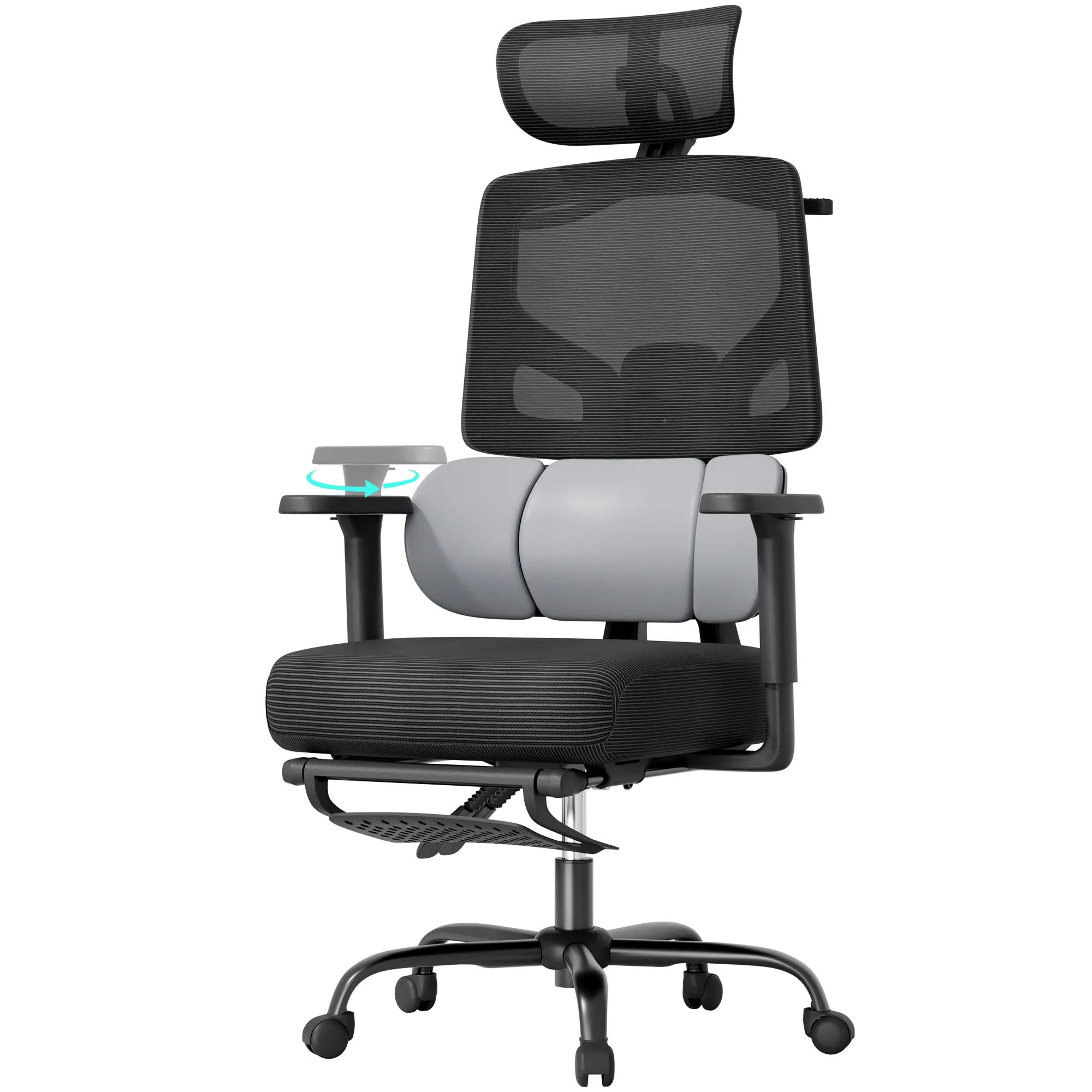 Mr IRONSTONE Ergonomic Office Chair with Footrest & Adjustable Lumbar Support, High Back Home Desk Chair with Armrest, 90-145° Tilt Lock and Wide Cushion, Big and Tall Mesh Chairs for Man Woman, Black Task Chair, 400lbs Capacity