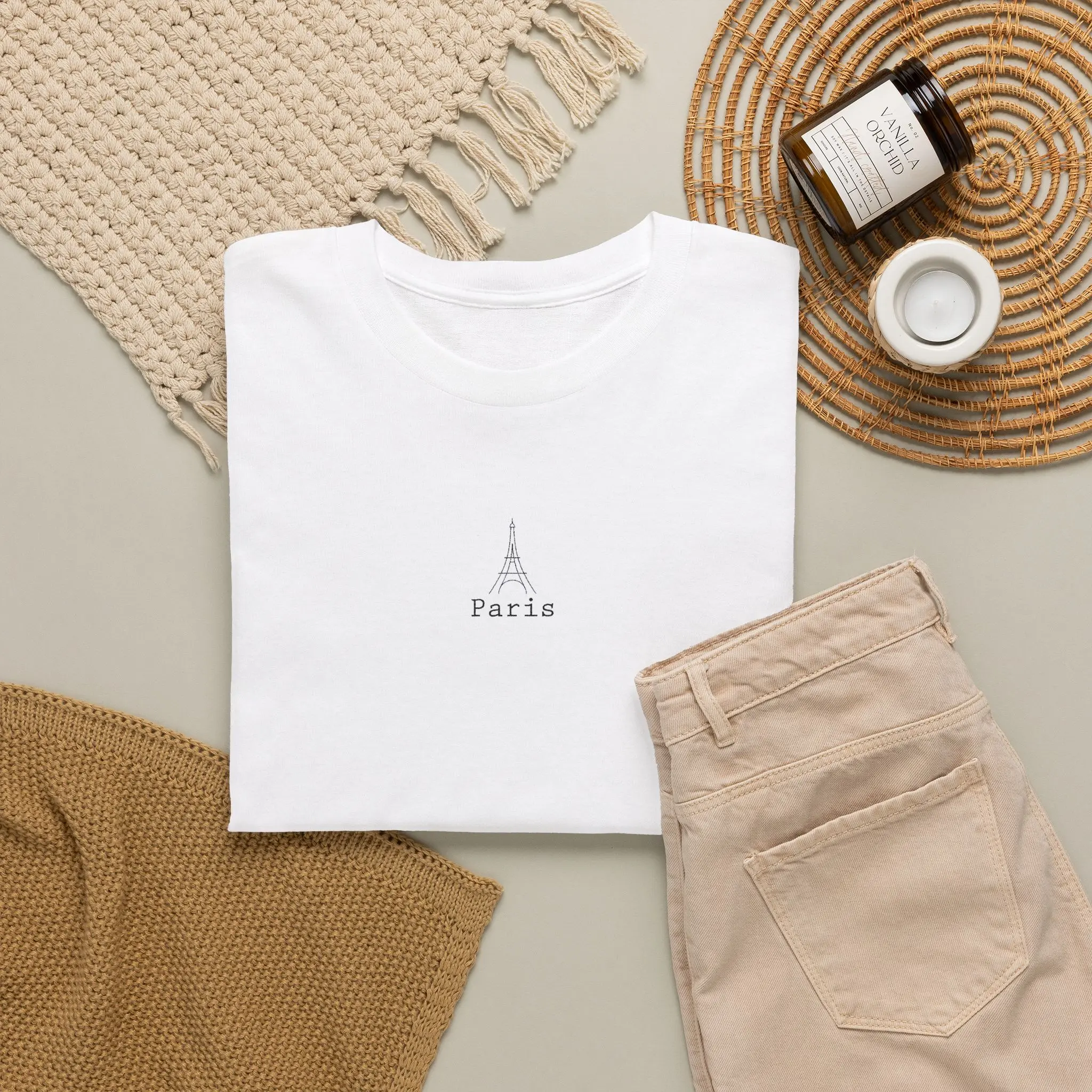 Eiffel Tower Paris T-shirt | Embroidered Minimal Heavyweight Tee
