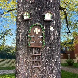 Luminous courtyard fairies' doors and windows, fairyland garden ornaments, tree decoration sculptures, lawn mini-artworks, outdoor decorative lanterns, Garden Gnome Statue, Garden Sculptures Statues