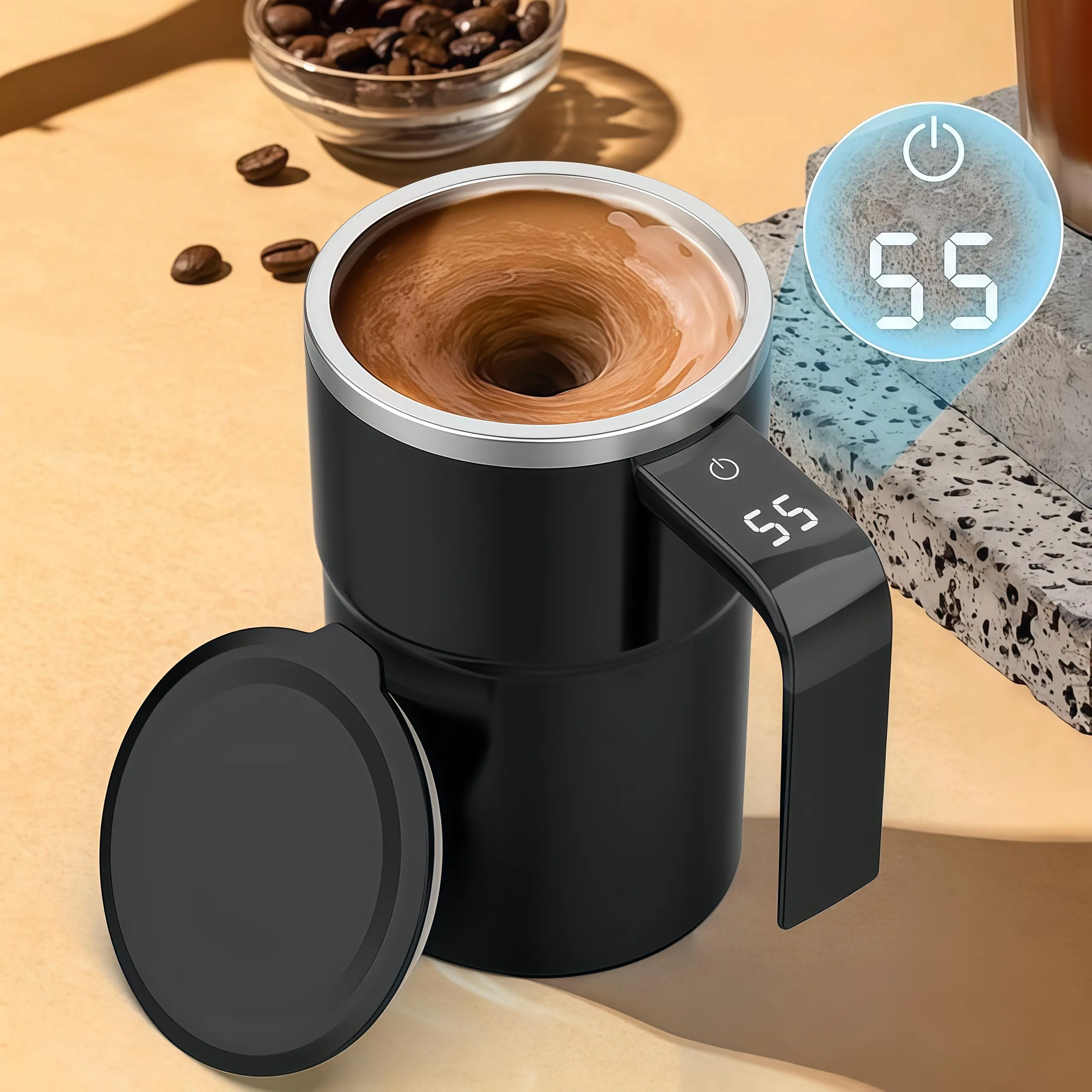2026 New Self-Stirring Coffee Mug with LED Temperature Display, Stainless Steel Automatic Magnetic Mixing Cup with Lid, Portable Travel Cup for Coffee, Milk, Cocoa Home Office Use