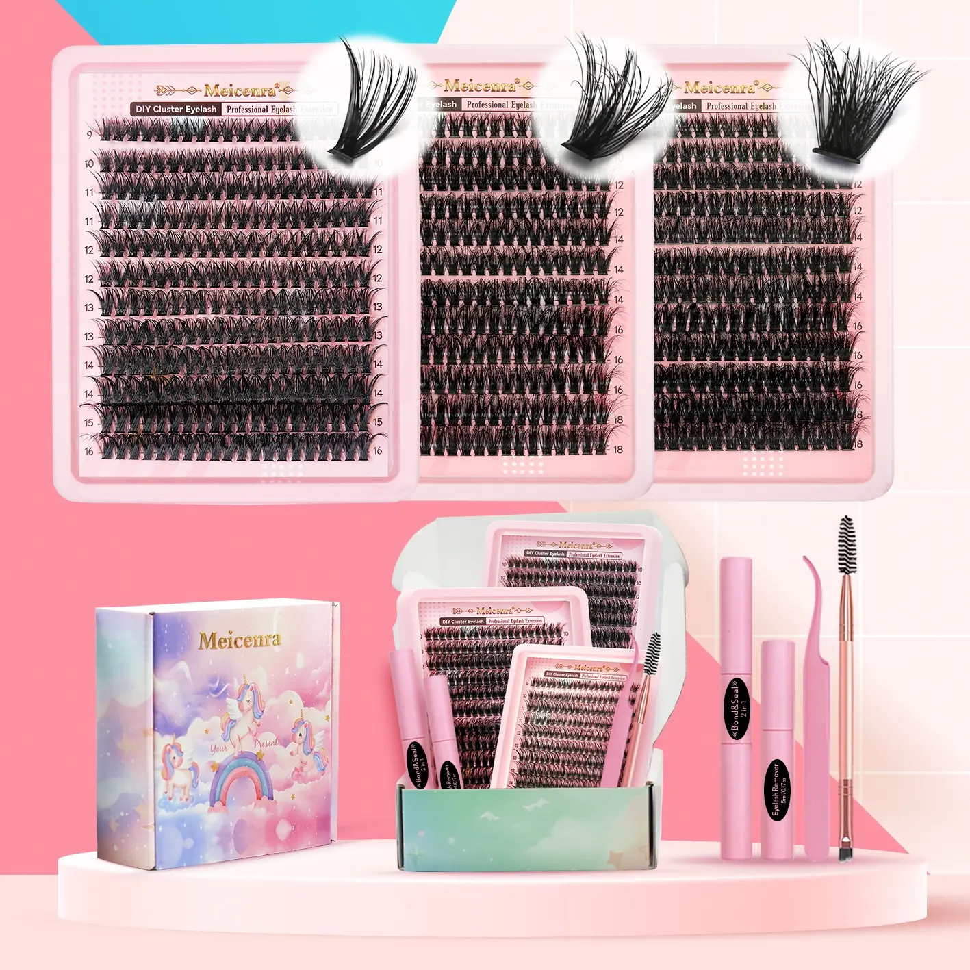 Personal Eyelash Kit, 3 Boxes Different Styles Lashes + Glue + Tweezers + Remover + Brush, Mixed Lengths Natural Look Extension Set, Eyelash Extensions, Eyelashes Set