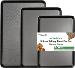 Baking Sheet Pan Set, 0.8mm Thick Heavy Duty Cookie Sheet with Diamond Texture Pattern, Nonstick Baking Tray for Oven, Carbon Steel Half, Jerry Roll Pan, Set of 3