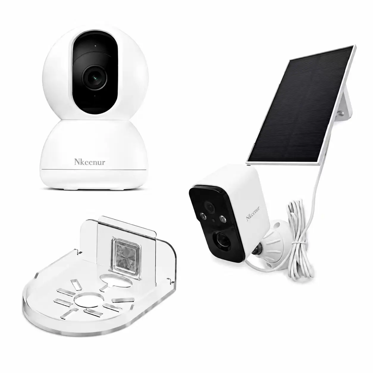 Nkccnur Home Security Camera 3-in-1 Kit, Auto Human Tracking Pan Tilt Indoor Camera + 2 Solar WiFi Outdoor Cameras + Clear Acrylic Mount Bracket, WiFi Wireless Night Vision Baby Pet Monitor Monitoring Installation Monitoring Installation