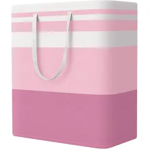 Large Collapsible Laundry Basket Hamper with Easy Carry Handles,Clothes Hampers for Laundry, Bedroom, Dorm, Towels, Toys, 100L, Pink
