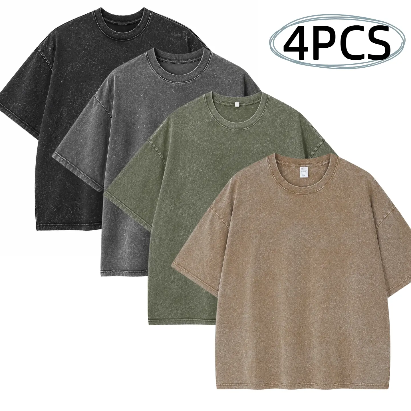 Men’s 1/4-Pack Oversized Short-Sleeve Vintage T Shirts - Heavyweight Pure Cotton Acid Wash Workout Tops, Summer Casual Fitness Wear Apparel, Fitness Apparel, Men's Stuff