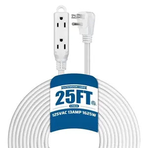 25 ft. 16/3 AWG Indoor Extension Cord with 3-Prong 3 Outlets and SPT-3 Cord, White, 1-Pack