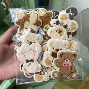 16pcs Plush Bear Iron-On/sewing Patches, Cute Animal Design Embroidery Decorations, DIY Clothing Hats Bags Pants Dresses Accessories