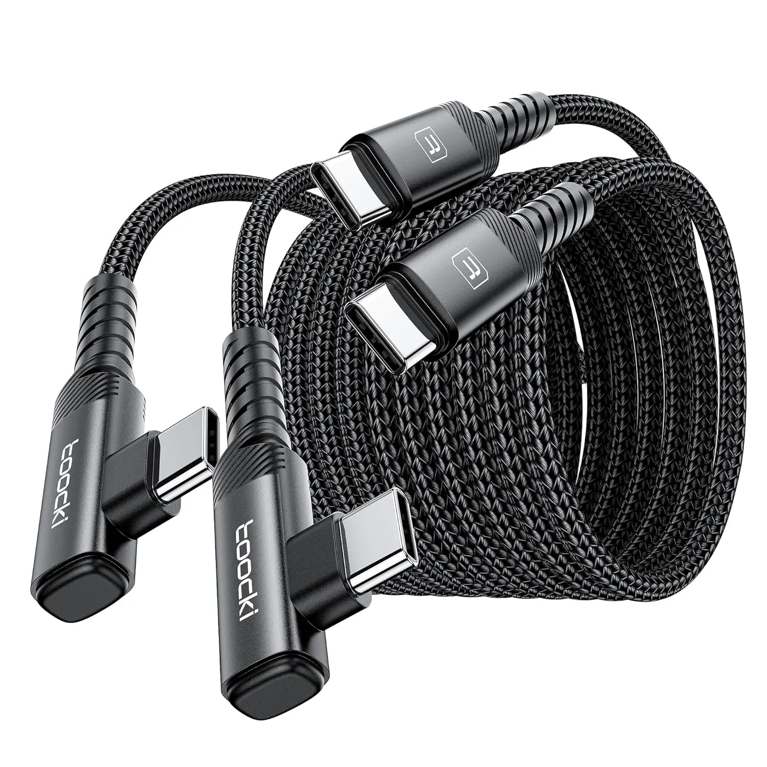 Toocki 3M/10FT 2PCS 60W MAX USB-C Single Elbow Data Cable For MacBook pro, iPhone15, iPad, Samsung Switch, etc. USB C interface mobile phone/electronic products Black/White/Blue/Purple Multiple colors are optional Durable Shell