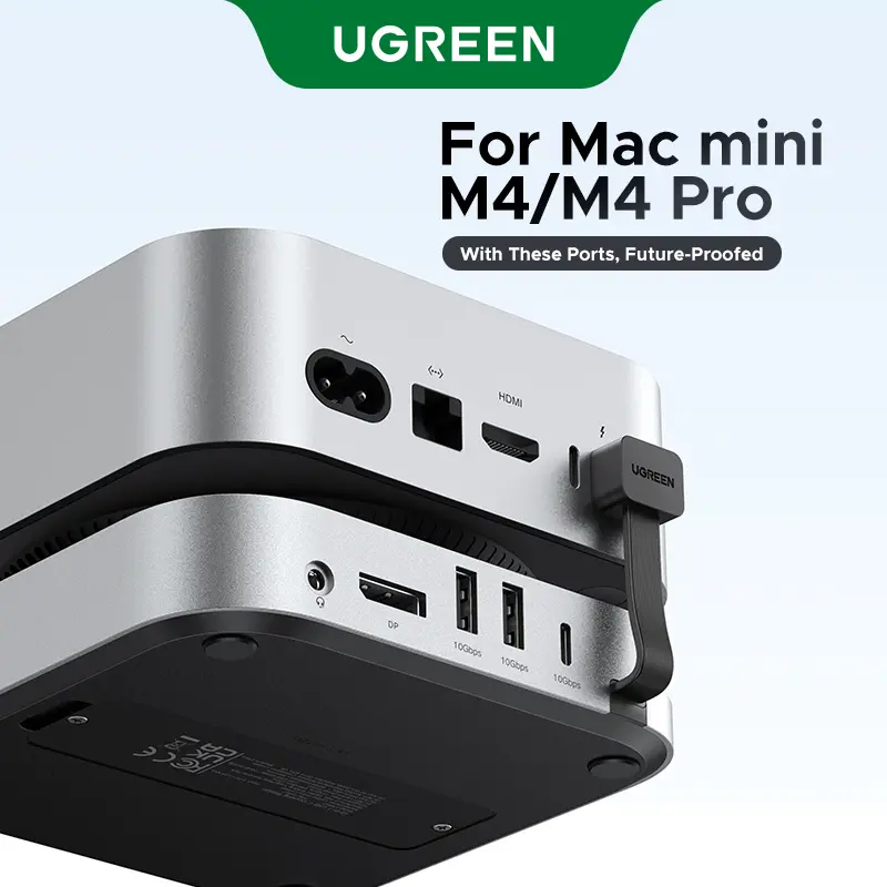 UGREEN Compact Dock & Stand for Mac mini M4/M4 Pro with NVMe SSD Enclosure, Computer Memory Card Readers, 3 USB A 10Gbps, USB Type-C Data Port for Fast Data Transfer (Summer Sale), None