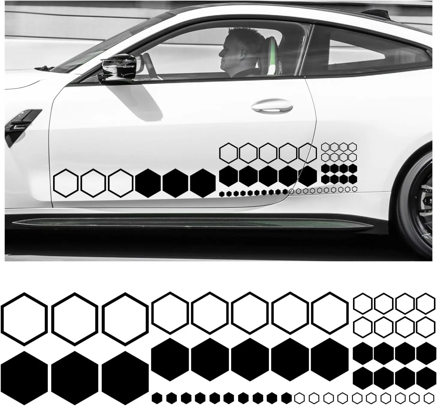 52-Grid Waterproof Vinyl Honeycomb Hexagon Car Stickers, Geometric Side Body Decals, Exterior Decoration Accessories for Most Vehicles (Black)
