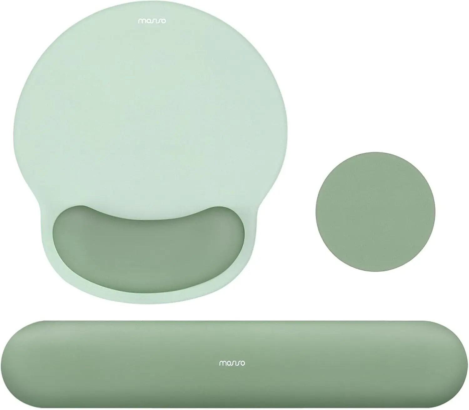 Wrist Rest Support for Mouse Pad&Keyboard Set, Antique Green | Circle Curved Ergonomic Mousepad Non-Slip Base Home/Office Pain Relief&Easy Typing Pad with Soft Cloth&Silicone Lining