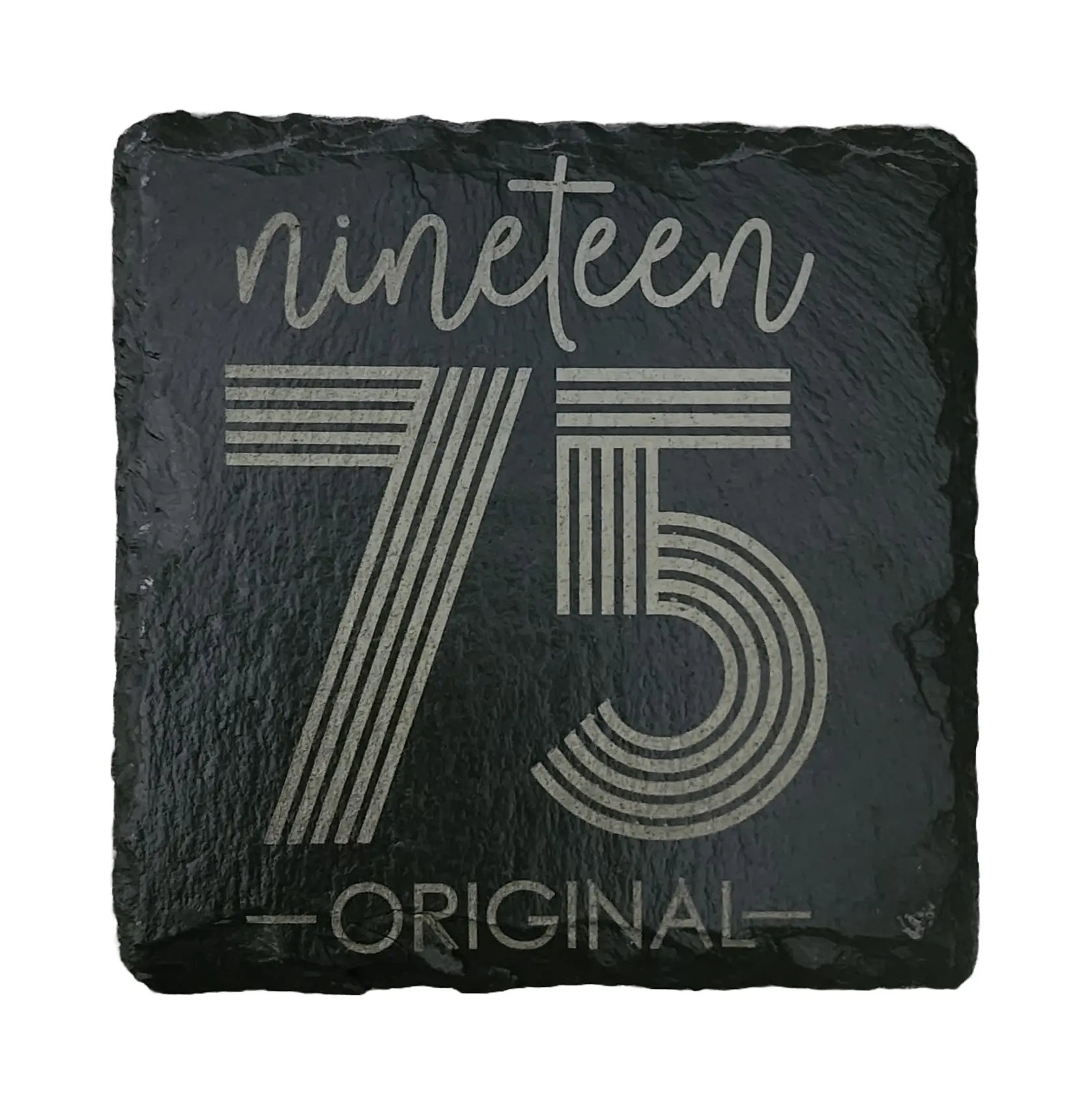 Laser Engraved Square Slate Coaster - nineteen 75, 50th Birthday