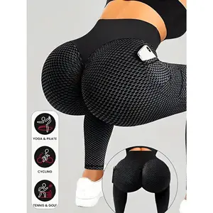 TikTok Viral Honeycomb Yoga Pants for Women - High Waisted Workout Leggings with Dual Pockets & Checkered Design, Squat Proof Gym Running Tights, Breathable Stretchy Athletic Pants for Yoga, Lounge & Travel